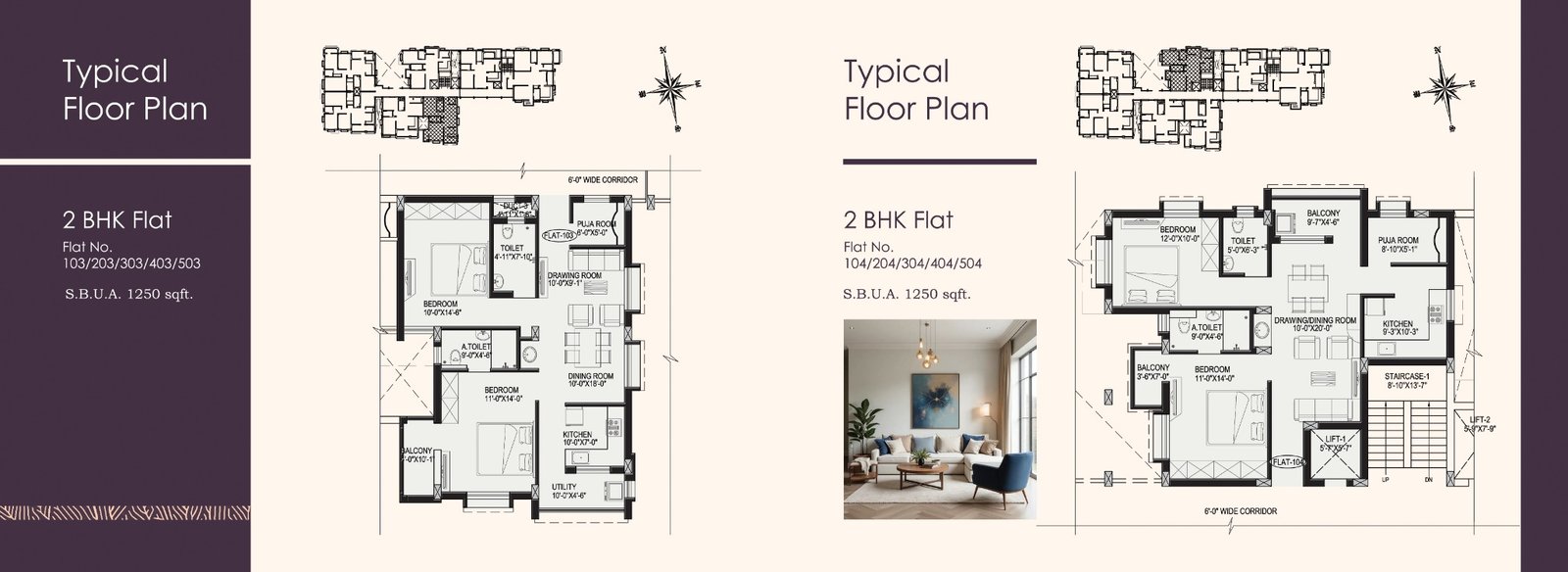 2 BHK and 3 BHK floor plans